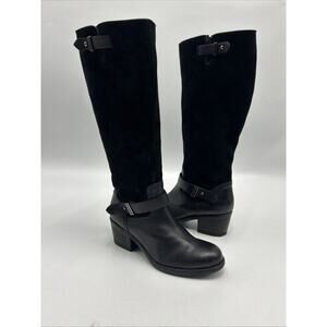 NIB Clarks Mojita Crush Black Leather Black Suede Tall Boot Size 7.5